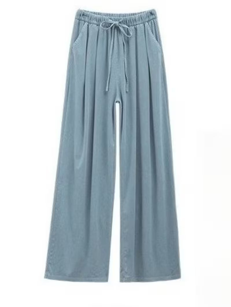 Women's Tencel Washed Denim Pants for Spring Summer - High Waist Straight Leg Jeans, Smooth Lightweight Narrow Wide Leg Trousers, Casual Daily Bottoms with Flowy Draped Fit