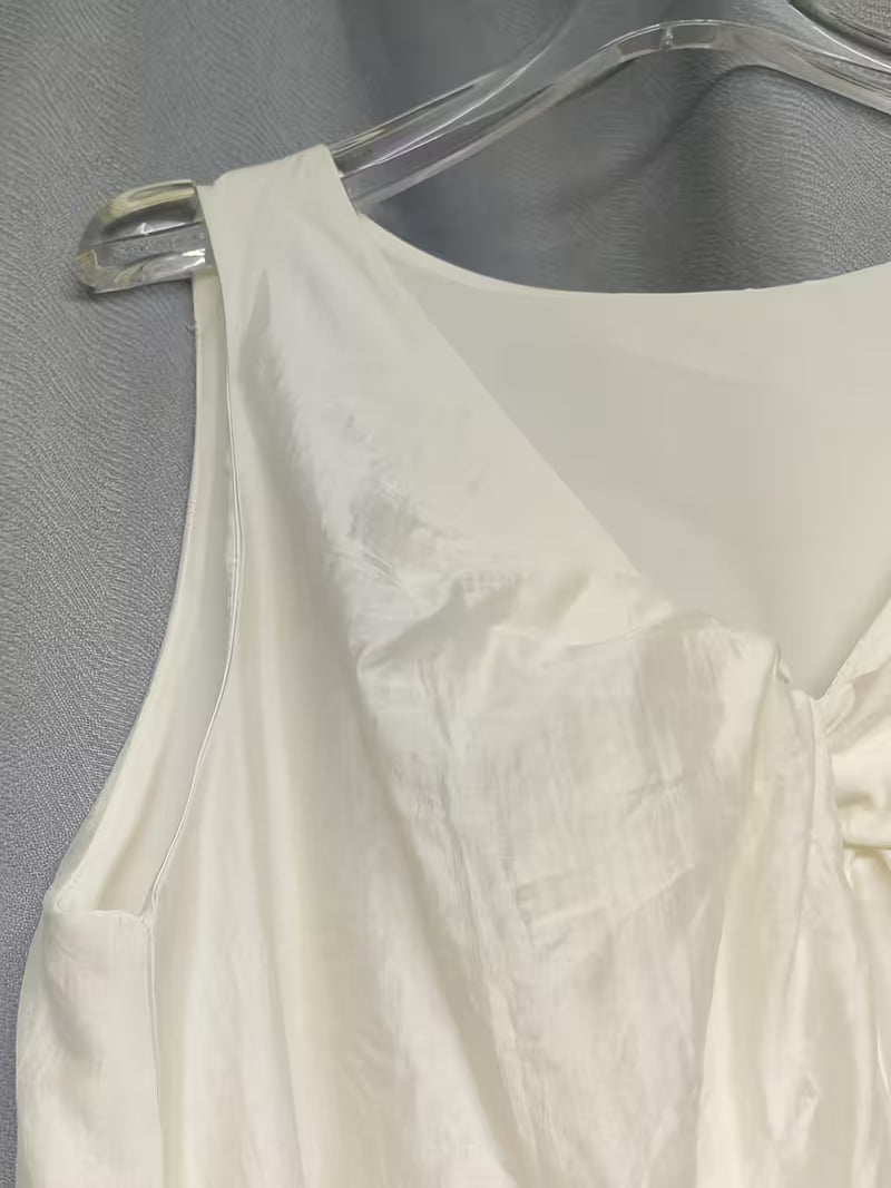 French Style Loose Lazy Long Dress Twist Design Sense Niche Sleeveless Dress