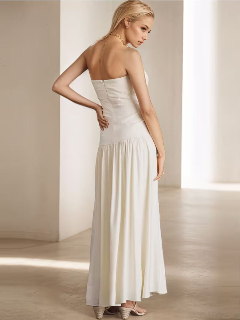 Summer New Women'S Fashionable Elegant Wide Strap Halter Neck Sleeveless Backless Long Dress