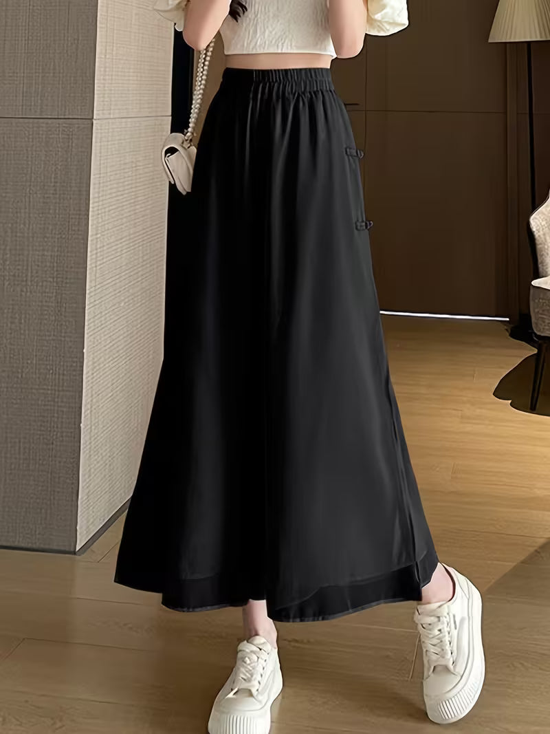 New Chinese Style Chiffon Wide-Leg Pants for Women, Loose-Fitting, Nine-Point Casual Trousers, Lightweight And Flowing Fairy Skirt Pants