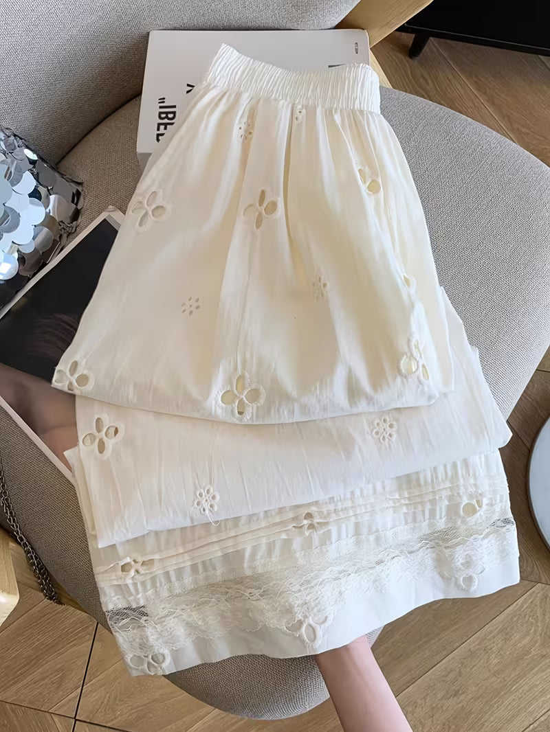 Women'S - Lace Crochet Embroidery Wide Leg Casual Pants Women, New Loose Lazy Style Drape Straight Wide Leg Pants, New High Waist Straight Leg Trousers