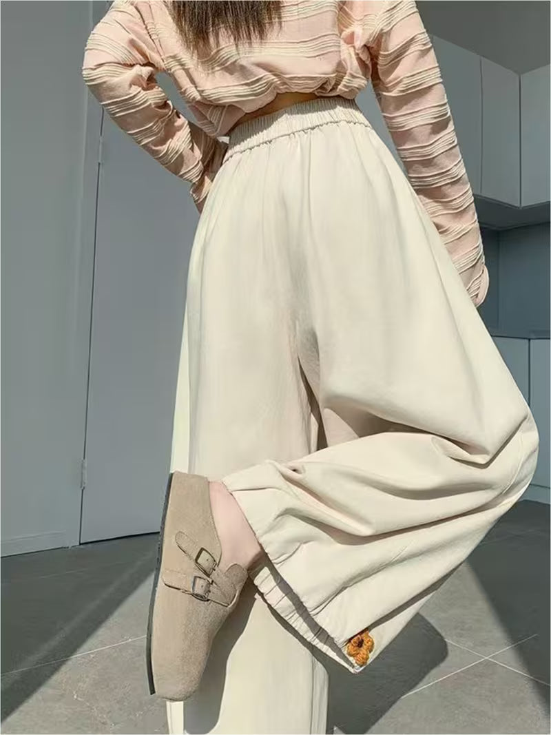 New Style Fairy-Like Draping Bloomers with Hook Embroidery, Long Pants for Ladies, Fashionable Casual Trousers, High-Waisted, Loose And Wide-Leg Pants