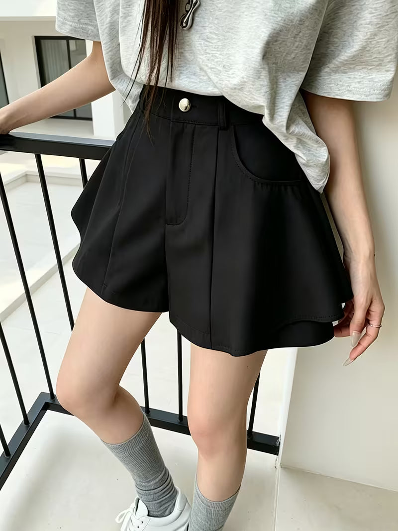 Designer Women's Summer New Korean Style Ruffle A-Line Skort, Versatile Casual Loose Short Pants