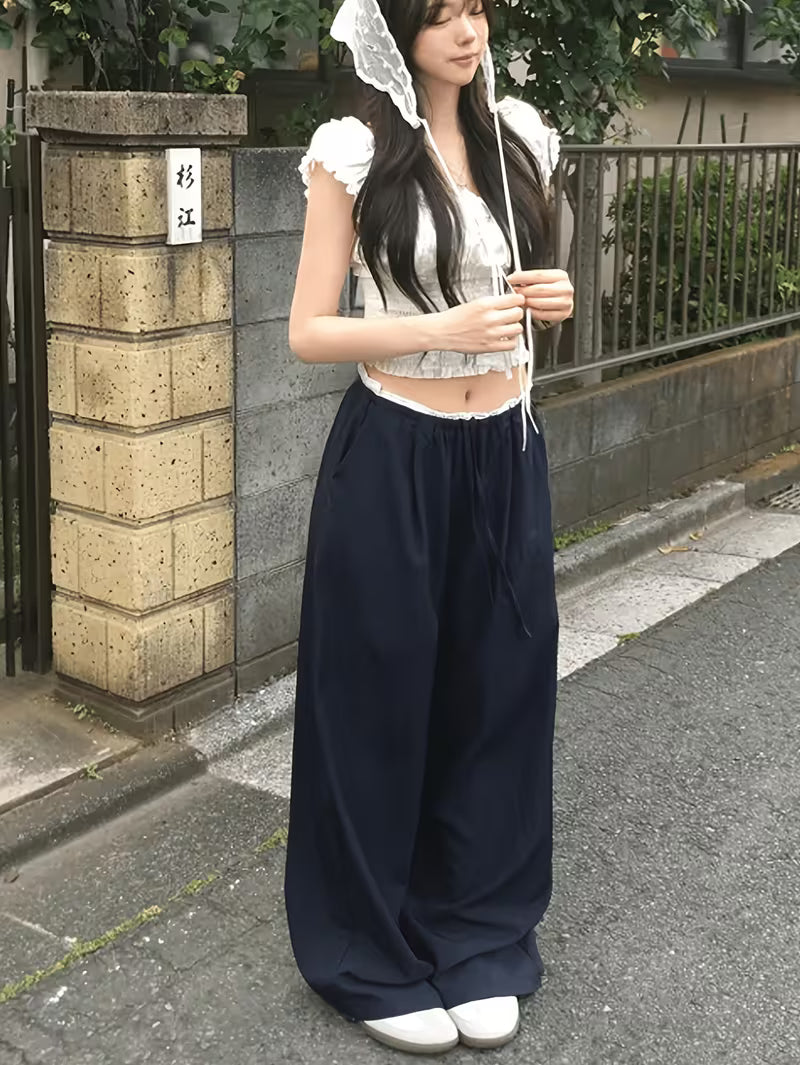 Women's High-Waist Drawstring Wide-Leg Pants