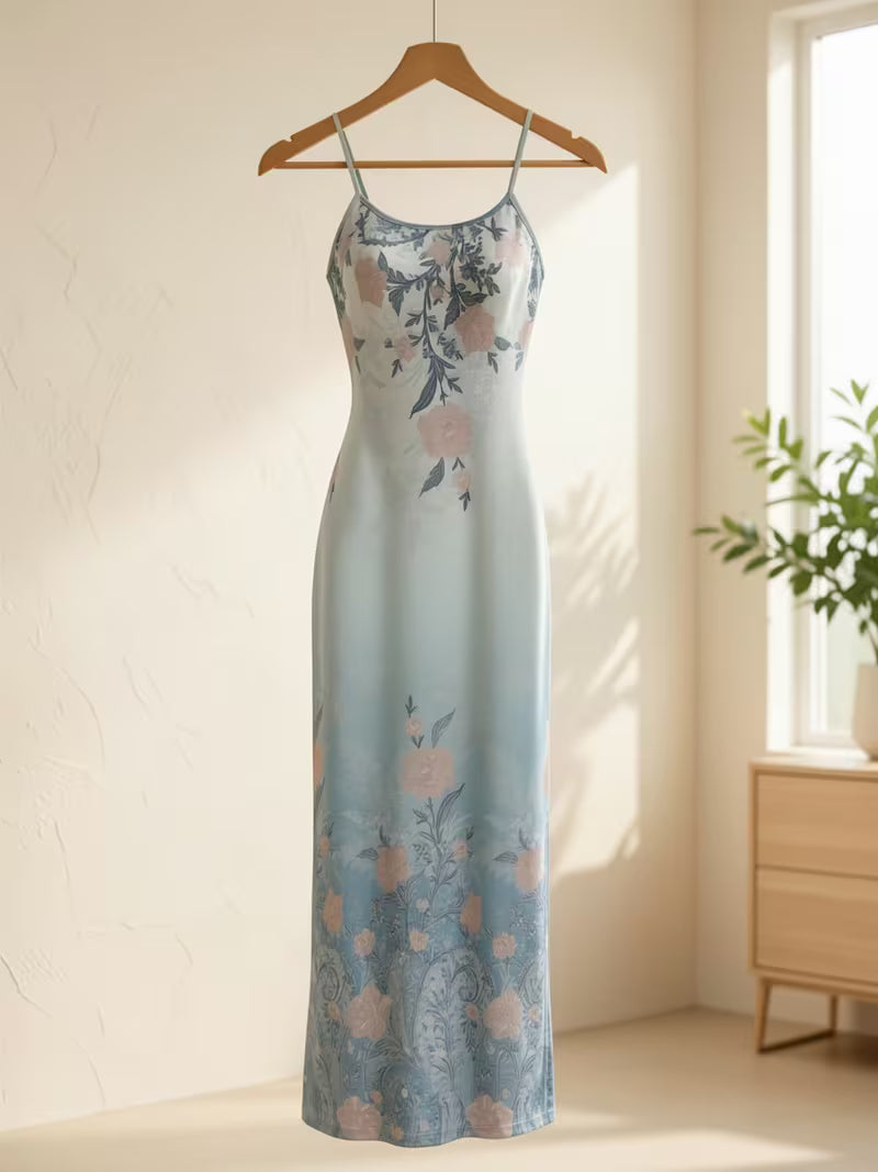 Spring and Summer Women'S Elegant Printed Halter Dress
