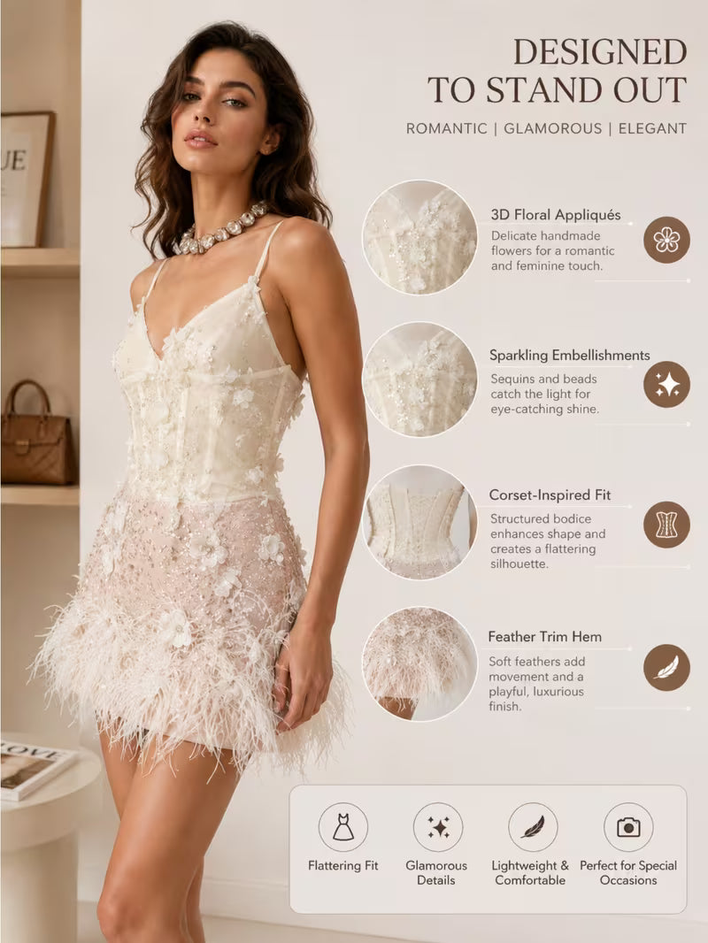Women'S Hanging Neck Decor Sling Dress Slim Waist Short Dress for Date Night Party Vacation