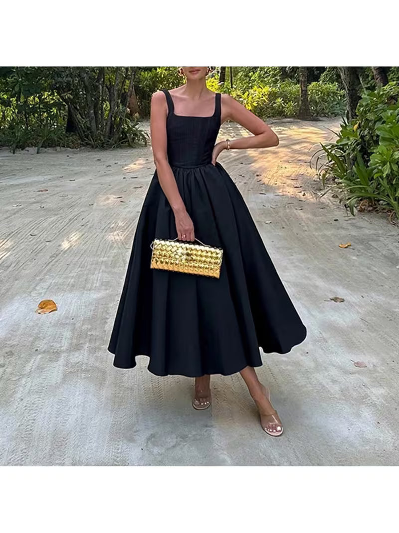 Spring New European and American Women's Fashion Elegant Square Neck Dress