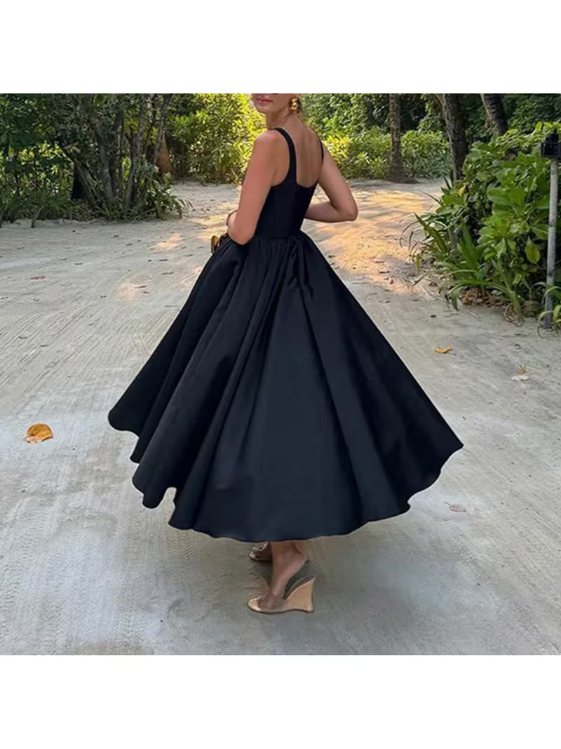 Spring New European and American Women's Fashion Elegant Square Neck Dress