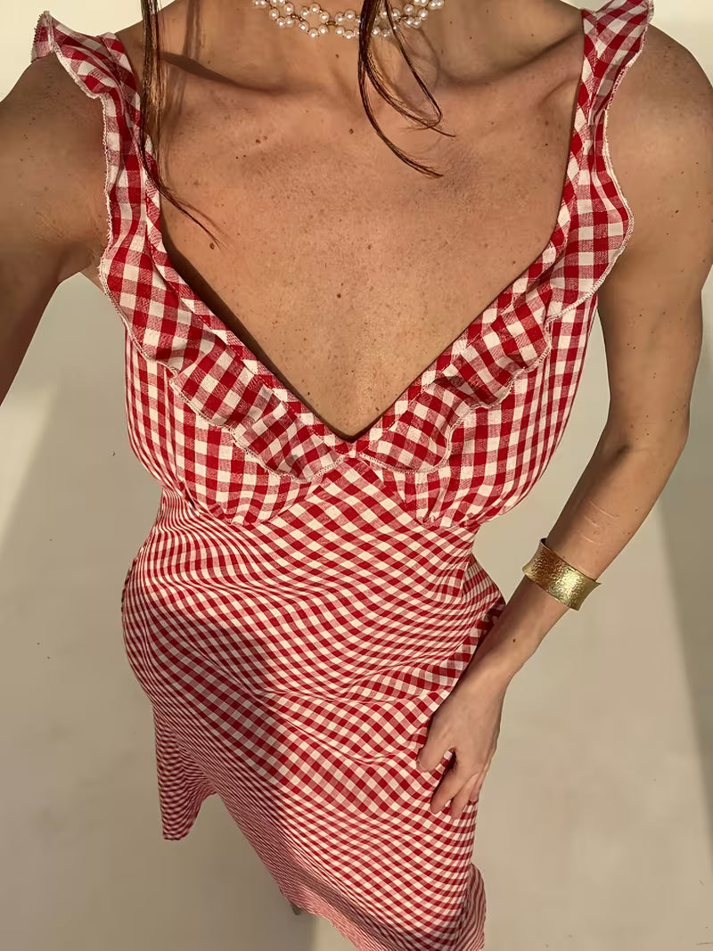 Women's New Elegant French-Style Strap Deep V-Neck Waist-Cinching Dress, for Vacation, Daily Wear, Party, and Ball