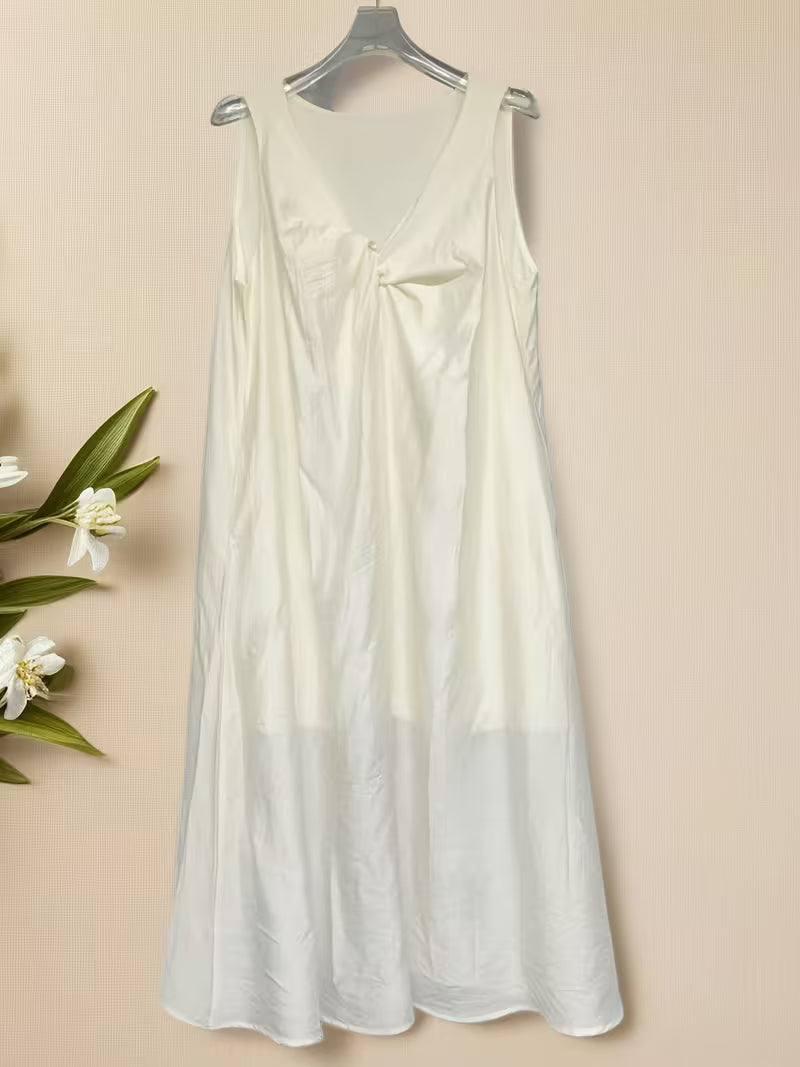French Style Loose Lazy Long Dress Twist Design Sense Niche Sleeveless Dress