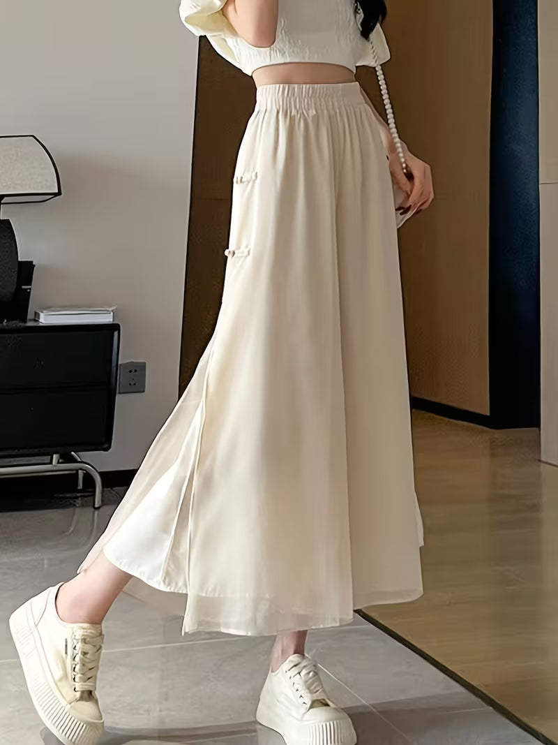 New Chinese Style Chiffon Wide-Leg Pants for Women, Loose-Fitting, Nine-Point Casual Trousers, Lightweight And Flowing Fairy Skirt Pants