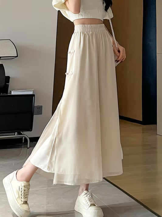 New Chinese Style Chiffon Wide-Leg Pants for Women, Loose-Fitting, Nine-Point Casual Trousers, Lightweight And Flowing Fairy Skirt Pants