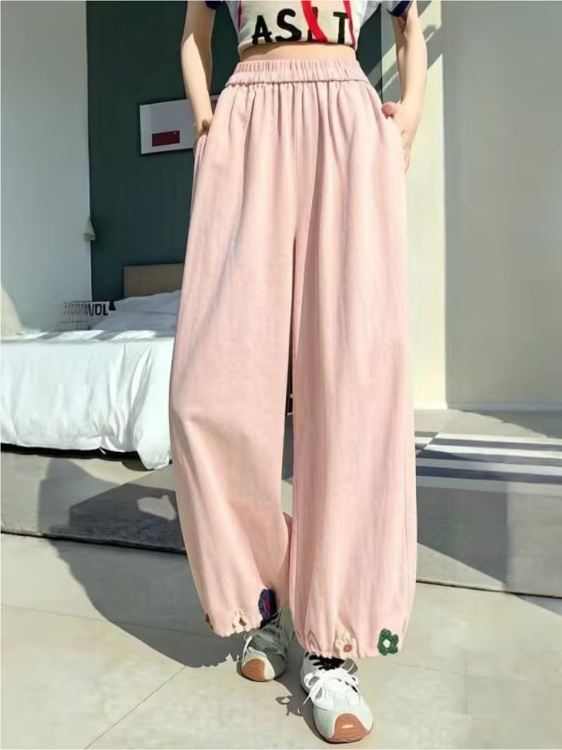 New Style Fairy-Like Draping Bloomers with Hook Embroidery, Long Pants for Ladies, Fashionable Casual Trousers, High-Waisted, Loose And Wide-Leg Pants