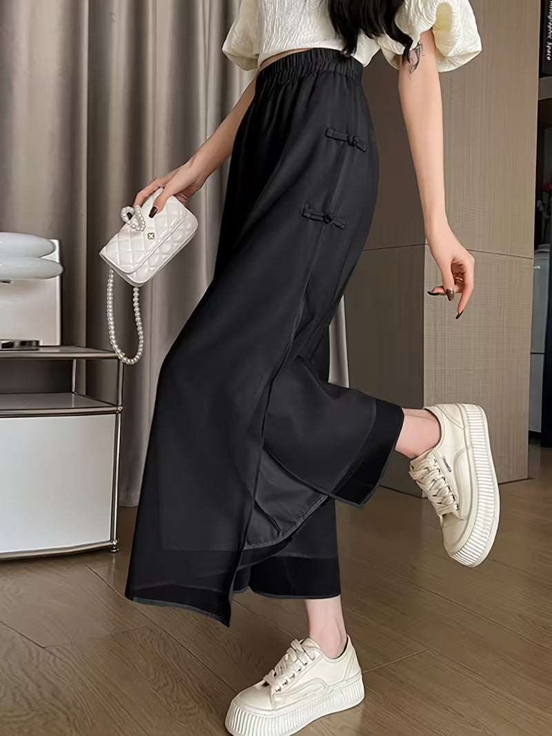 New Chinese Style Chiffon Wide-Leg Pants for Women, Loose-Fitting, Nine-Point Casual Trousers, Lightweight And Flowing Fairy Skirt Pants
