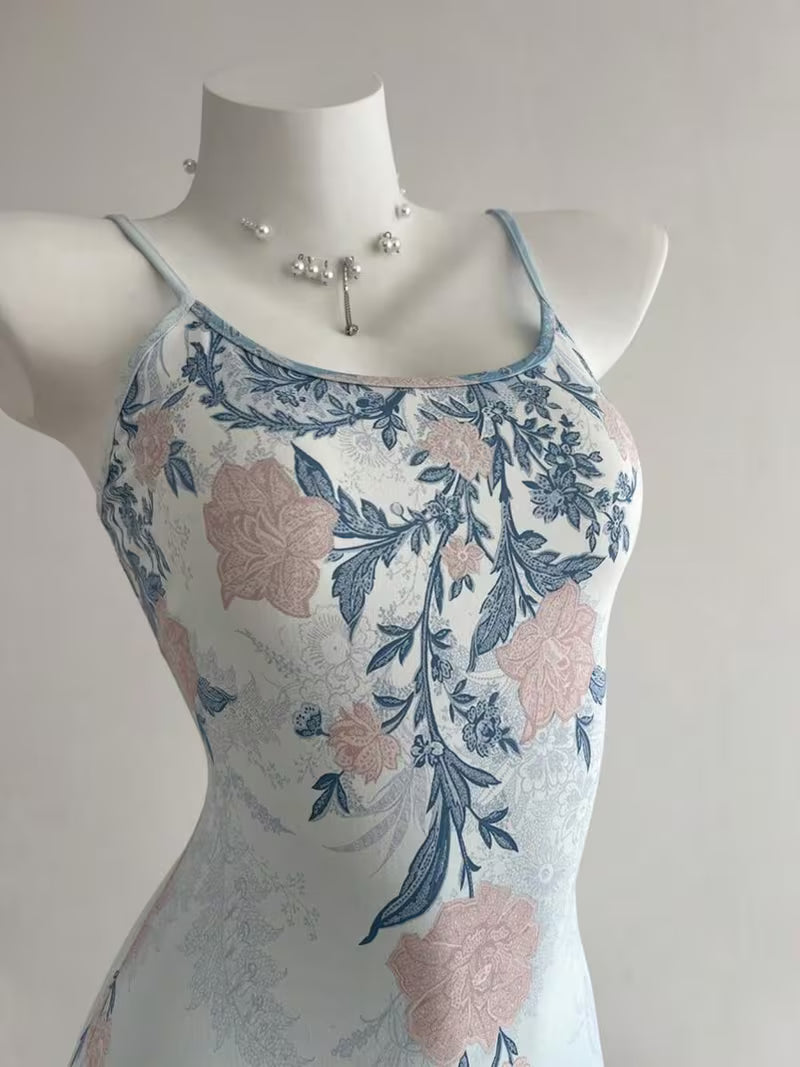 Spring and Summer Women'S Elegant Printed Halter Dress