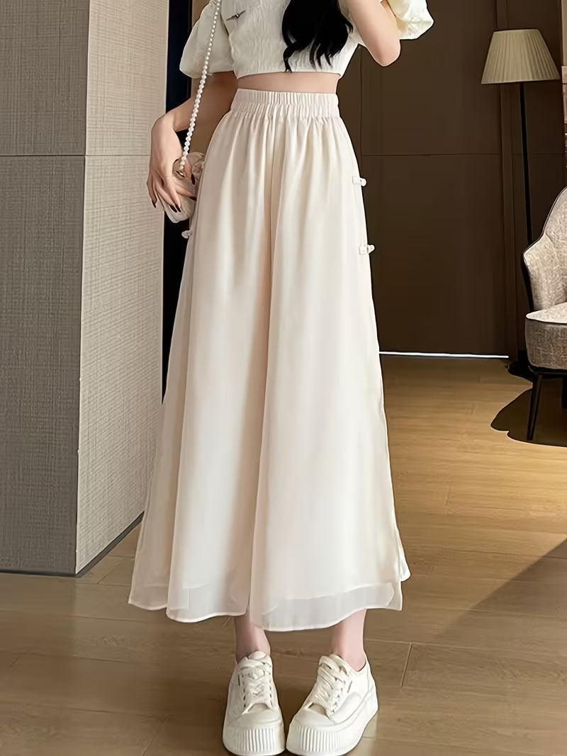 New Chinese Style Chiffon Wide-Leg Pants for Women, Loose-Fitting, Nine-Point Casual Trousers, Lightweight And Flowing Fairy Skirt Pants