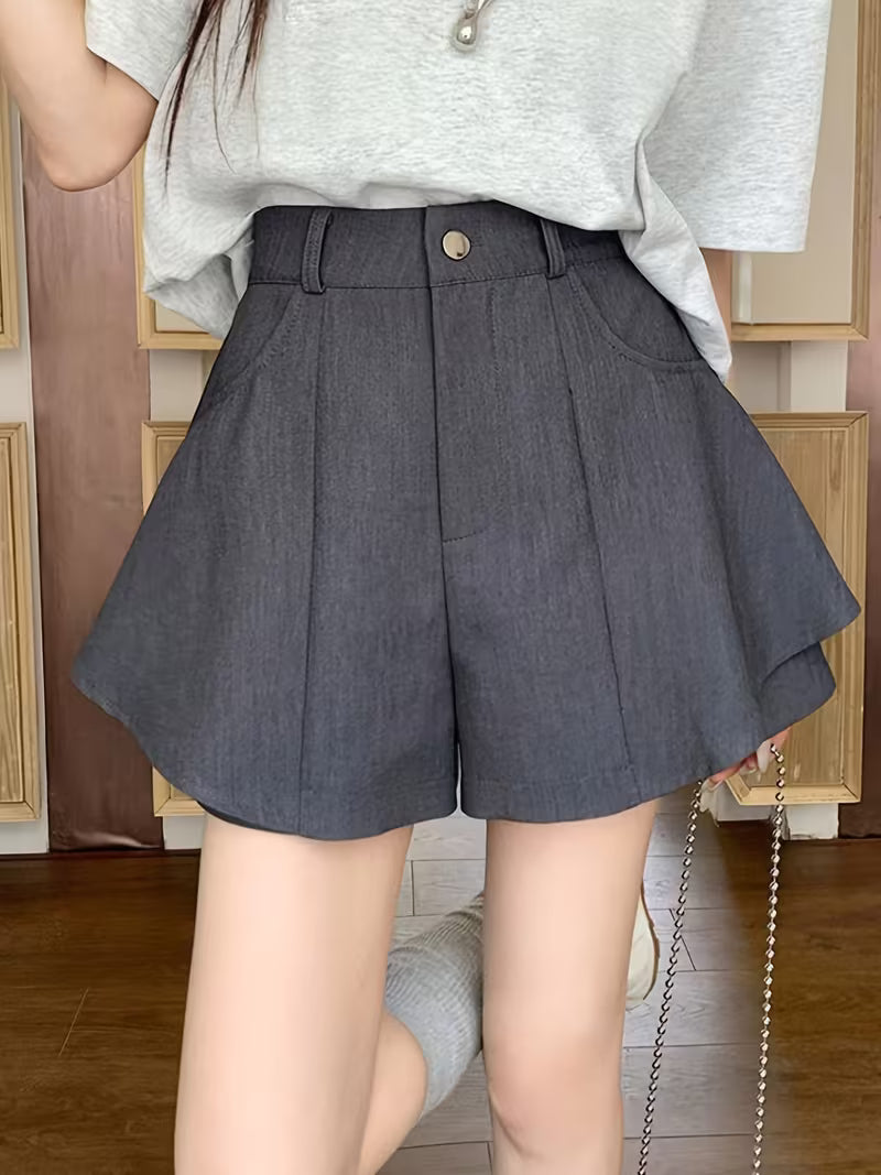 Designer Women's Summer New Korean Style Ruffle A-Line Skort, Versatile Casual Loose Short Pants
