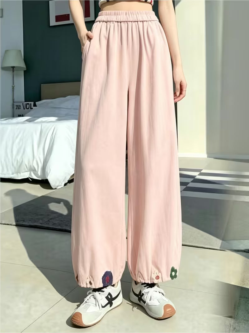 New Style Fairy-Like Draping Bloomers with Hook Embroidery, Long Pants for Ladies, Fashionable Casual Trousers, High-Waisted, Loose And Wide-Leg Pants