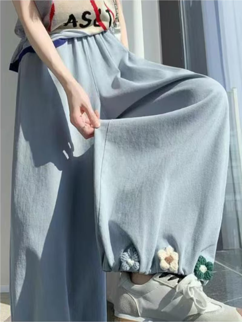 New Style Fairy-Like Draping Bloomers with Hook Embroidery, Long Pants for Ladies, Fashionable Casual Trousers, High-Waisted, Loose And Wide-Leg Pants