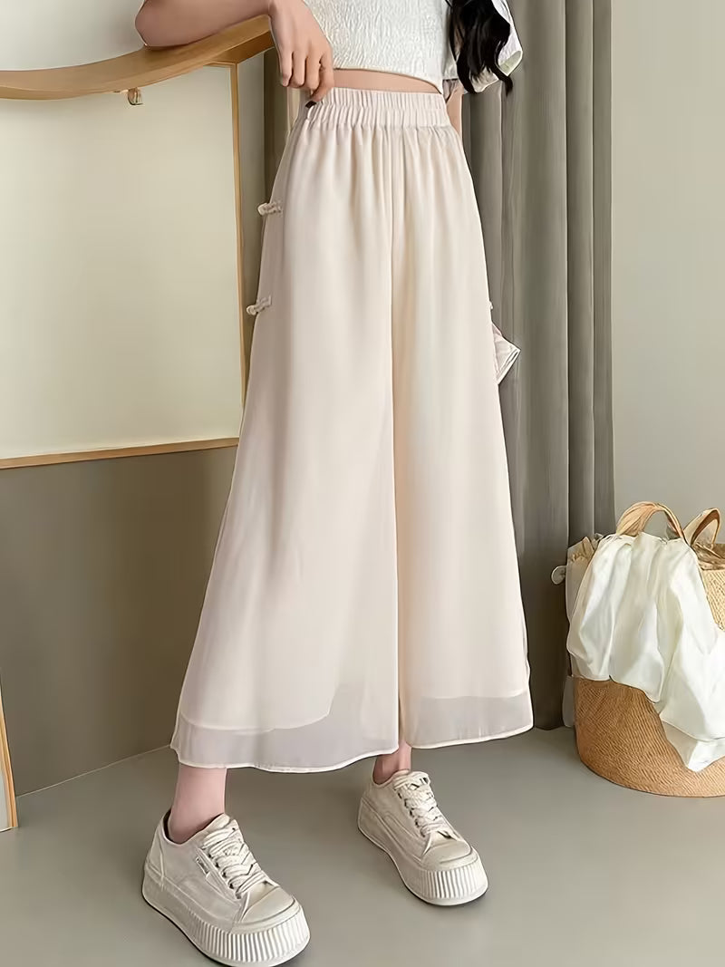 New Chinese Style Chiffon Wide-Leg Pants for Women, Loose-Fitting, Nine-Point Casual Trousers, Lightweight And Flowing Fairy Skirt Pants