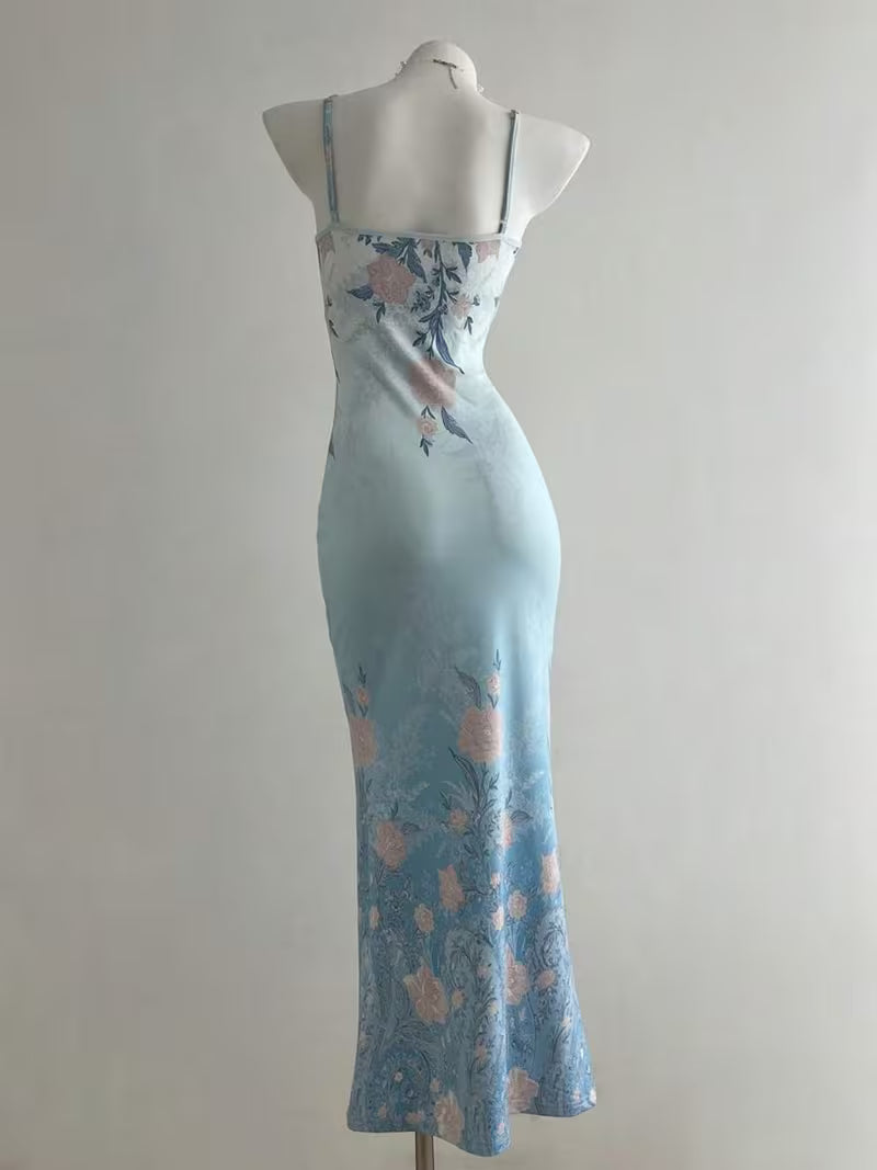 Spring and Summer Women'S Elegant Printed Halter Dress