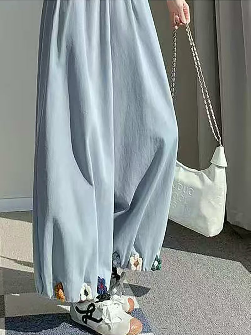 New Style Fairy-Like Draping Bloomers with Hook Embroidery, Long Pants for Ladies, Fashionable Casual Trousers, High-Waisted, Loose And Wide-Leg Pants