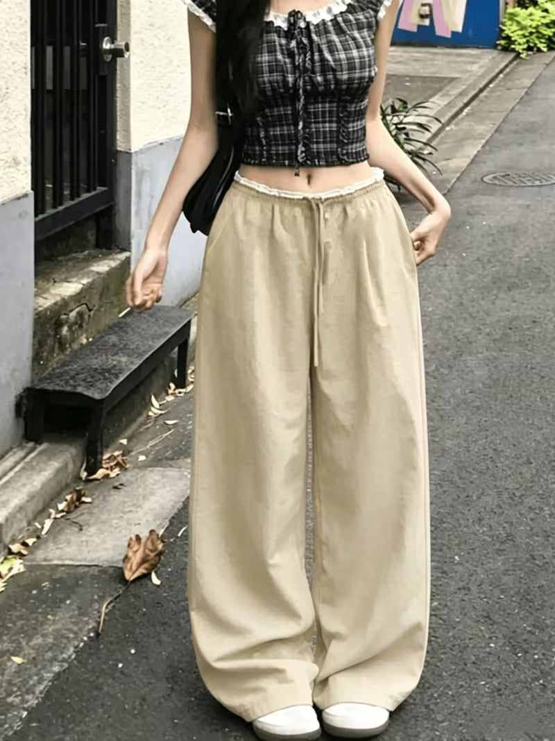 Women's High-Waist Drawstring Wide-Leg Pants