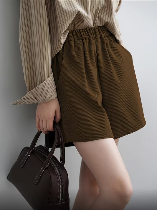 Summer Women'S Shorts, Elastic Waist, Versatile A-Line Wide-Leg Pants, High-Waisted Corduroy Shorts, Boot Pants