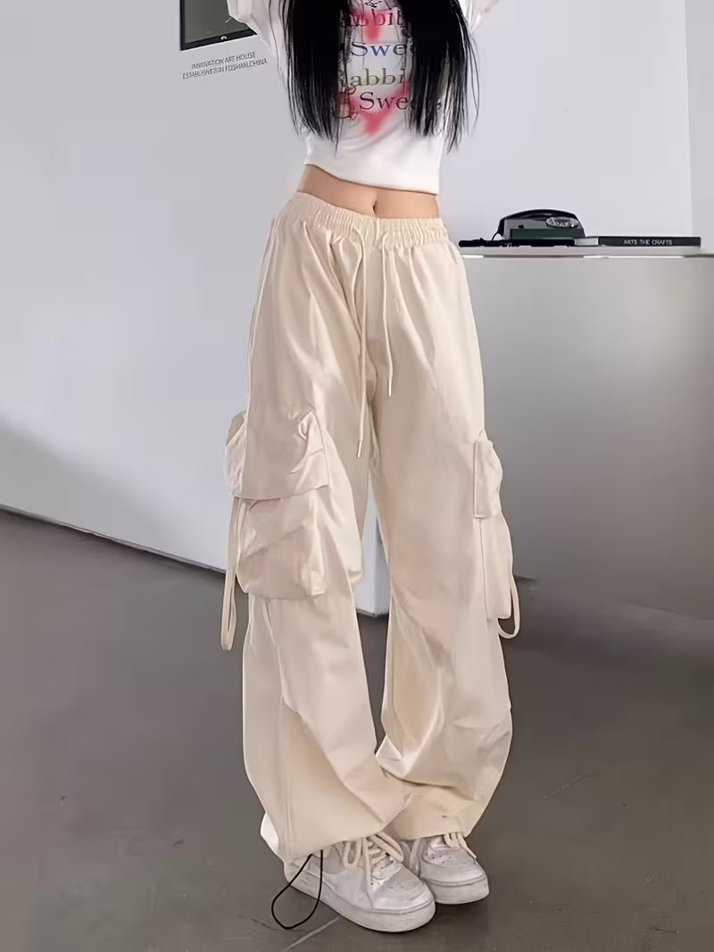 American Vintage Hot Work Pants for Women, Summer Lightweight Loose Street Dance Hip-Hop Trend Wide-Leg Pants