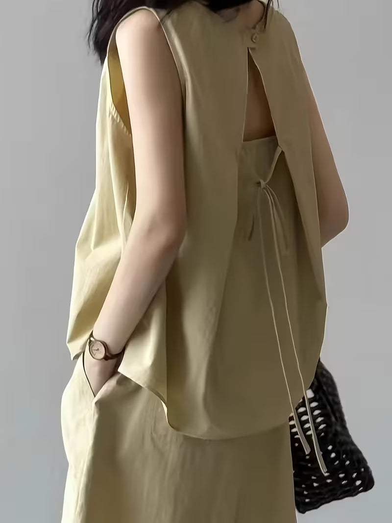 Summer Women's Korean-Style Wide-Leg Pants British Casual Set Mint Mambo 2pcs