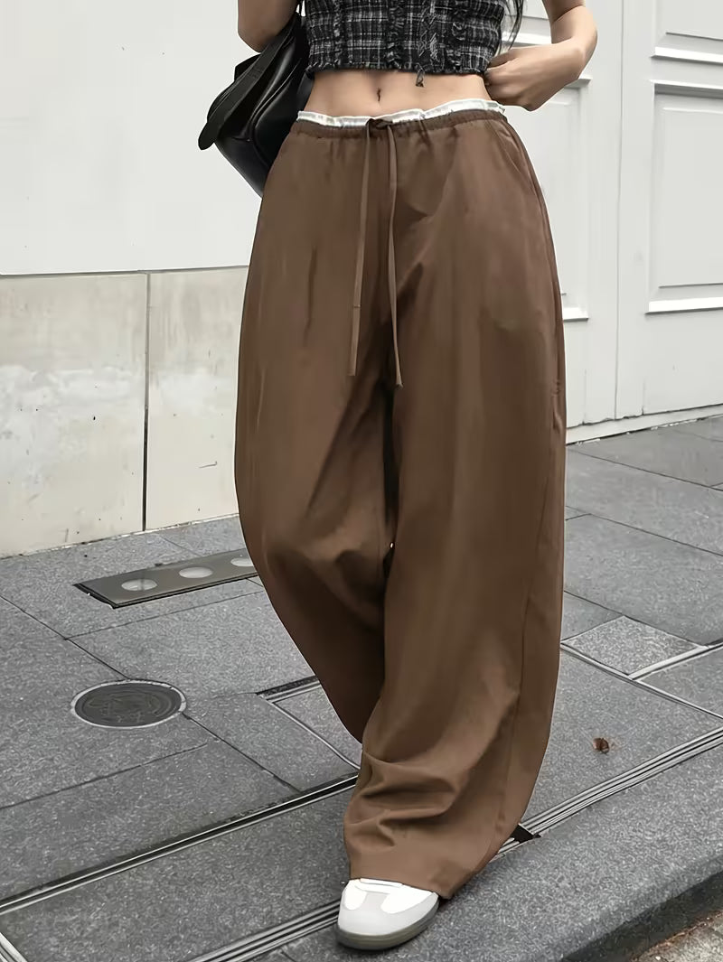 Women's High-Waist Drawstring Wide-Leg Pants