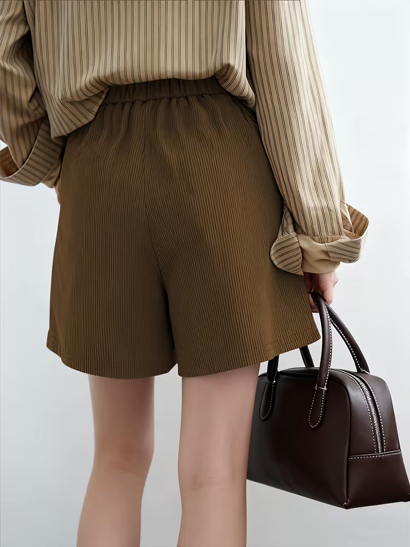Summer Women'S Shorts, Elastic Waist, Versatile A-Line Wide-Leg Pants, High-Waisted Corduroy Shorts, Boot Pants