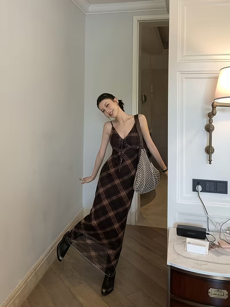 Women'S Casual Retro Dress Spring Summer Pear Shape Draped Spaghetti Strap Dress Hides Belly Skirt