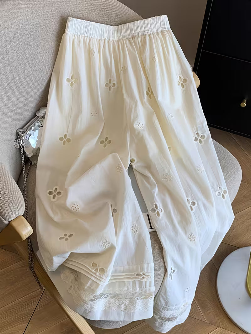 Women'S - Lace Crochet Embroidery Wide Leg Casual Pants Women, New Loose Lazy Style Drape Straight Wide Leg Pants, New High Waist Straight Leg Trousers