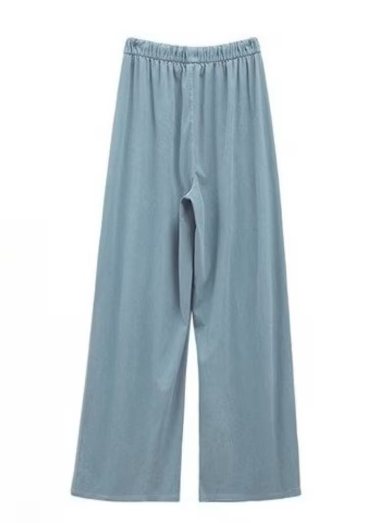 Women's Tencel Washed Denim Pants for Spring Summer - High Waist Straight Leg Jeans, Smooth Lightweight Narrow Wide Leg Trousers, Casual Daily Bottoms with Flowy Draped Fit