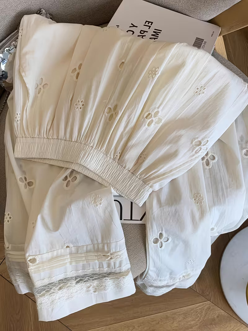 Women'S - Lace Crochet Embroidery Wide Leg Casual Pants Women, New Loose Lazy Style Drape Straight Wide Leg Pants, New High Waist Straight Leg Trousers