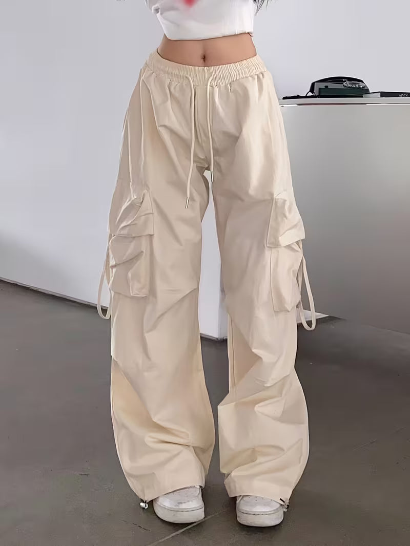 American Vintage Hot Work Pants for Women, Summer Lightweight Loose Street Dance Hip-Hop Trend Wide-Leg Pants