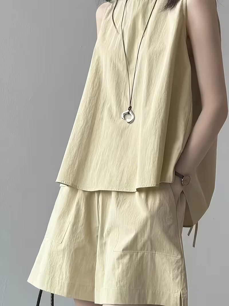 Summer Women's Korean-Style Wide-Leg Pants British Casual Set Mint Mambo 2pcs