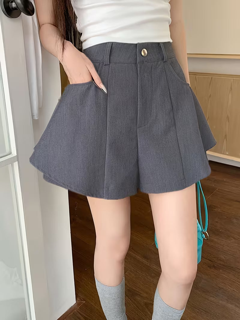 Designer Women's Summer New Korean Style Ruffle A-Line Skort, Versatile Casual Loose Short Pants