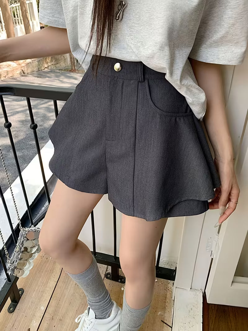 Designer Women's Summer New Korean Style Ruffle A-Line Skort, Versatile Casual Loose Short Pants