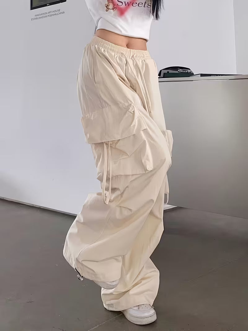 American Vintage Hot Work Pants for Women, Summer Lightweight Loose Street Dance Hip-Hop Trend Wide-Leg Pants