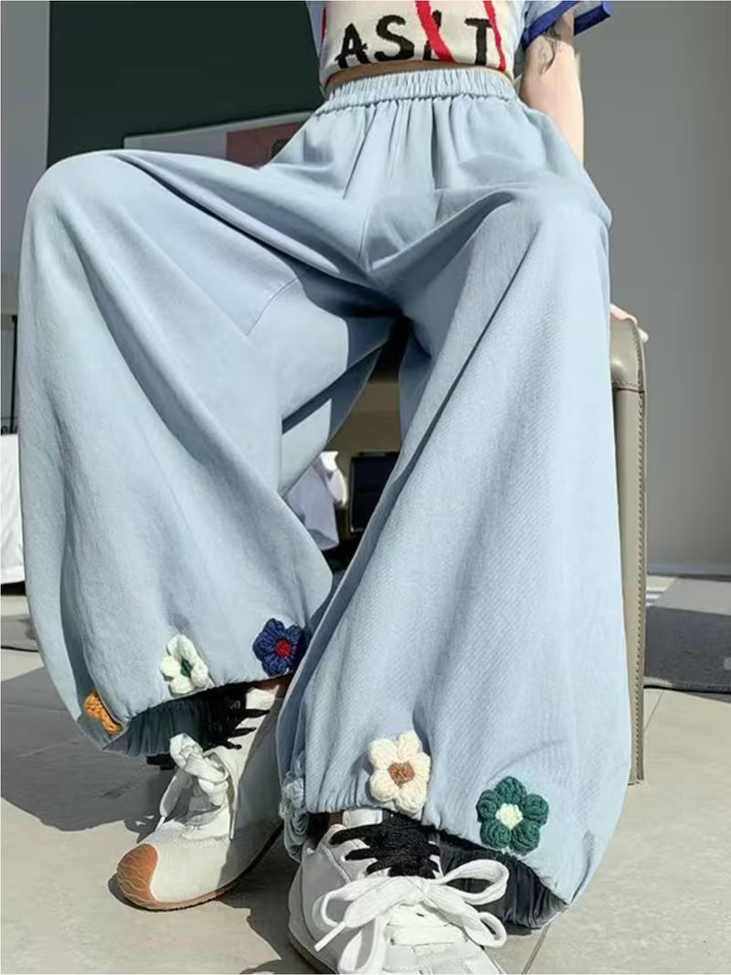New Style Fairy-Like Draping Bloomers with Hook Embroidery, Long Pants for Ladies, Fashionable Casual Trousers, High-Waisted, Loose And Wide-Leg Pants