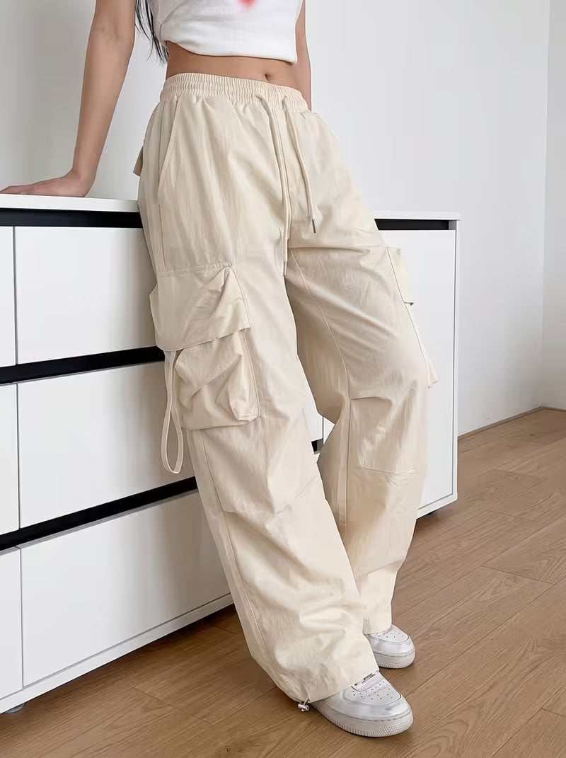 American Vintage Hot Work Pants for Women, Summer Lightweight Loose Street Dance Hip-Hop Trend Wide-Leg Pants