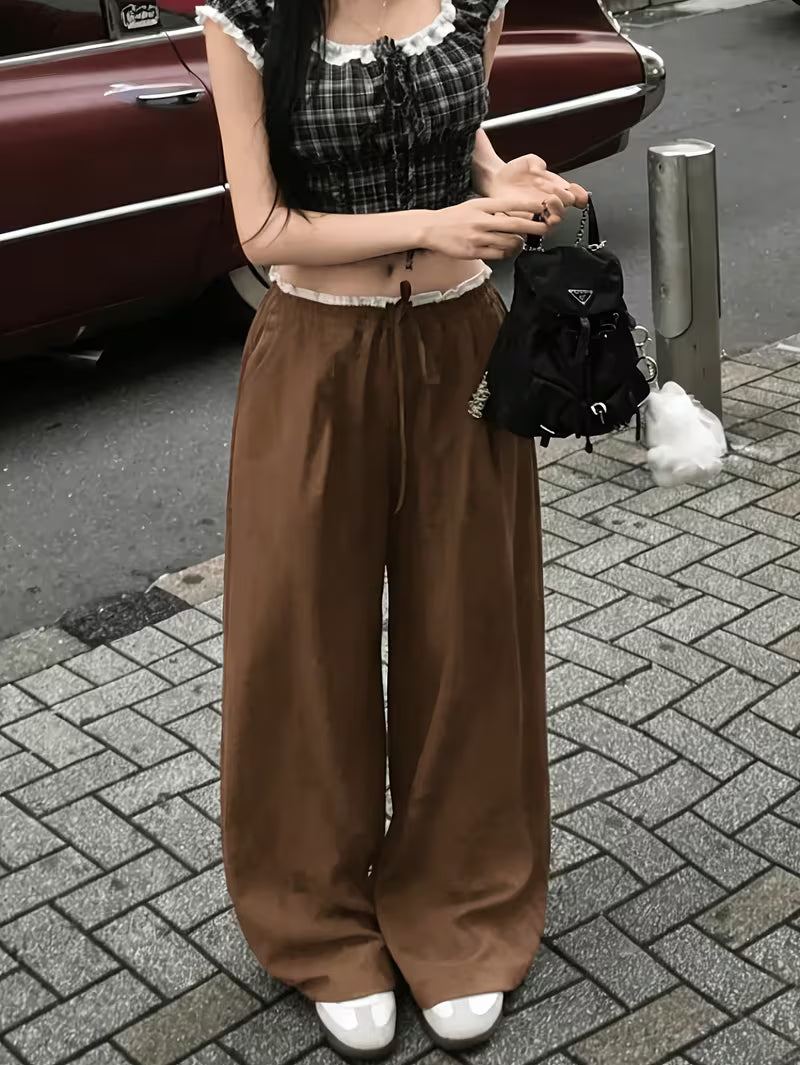 Women's High-Waist Drawstring Wide-Leg Pants